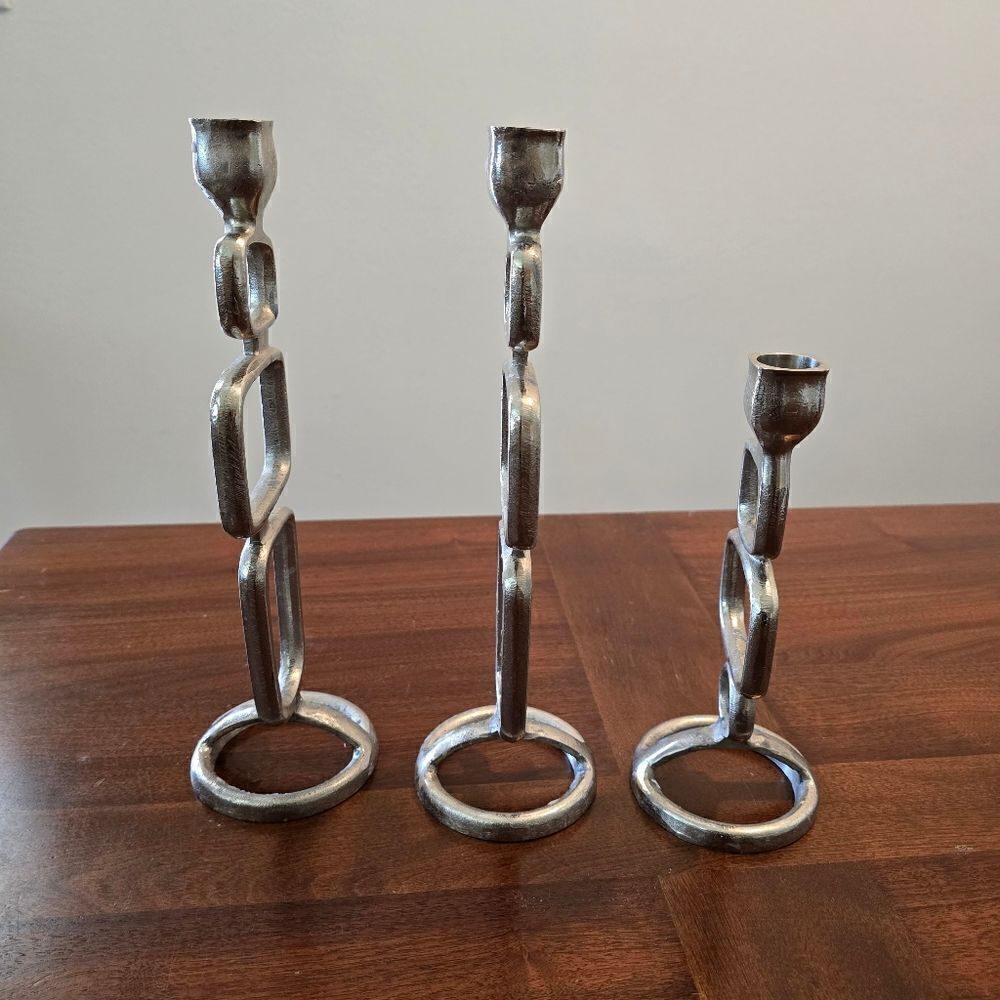 Modern MCM Candle Holder Made in India Silver Tone Brutalist Style - Picture 5 of 11